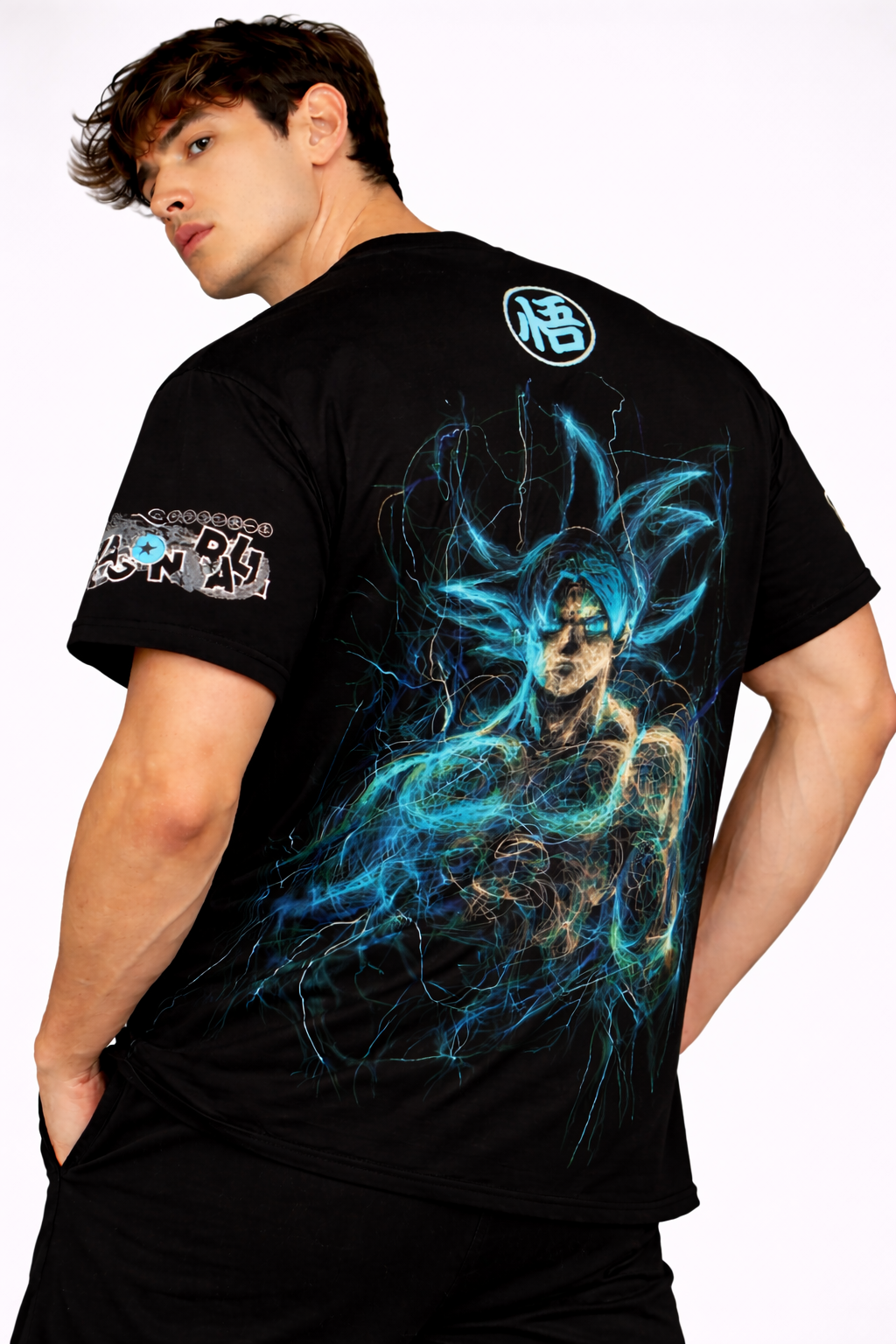 Dragon Ball: Goku 59 Saiyan Instinct Kit Azure Electric Graphic Oversized T-shirt