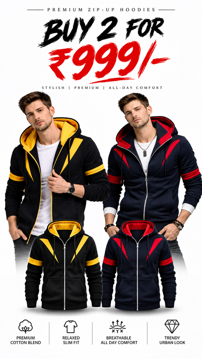 Men Slim Fit Zip-up Hoodie-#3 | Hoodie for Man Stylish | Rich Cotton Fleece Blend | urban streetwear
