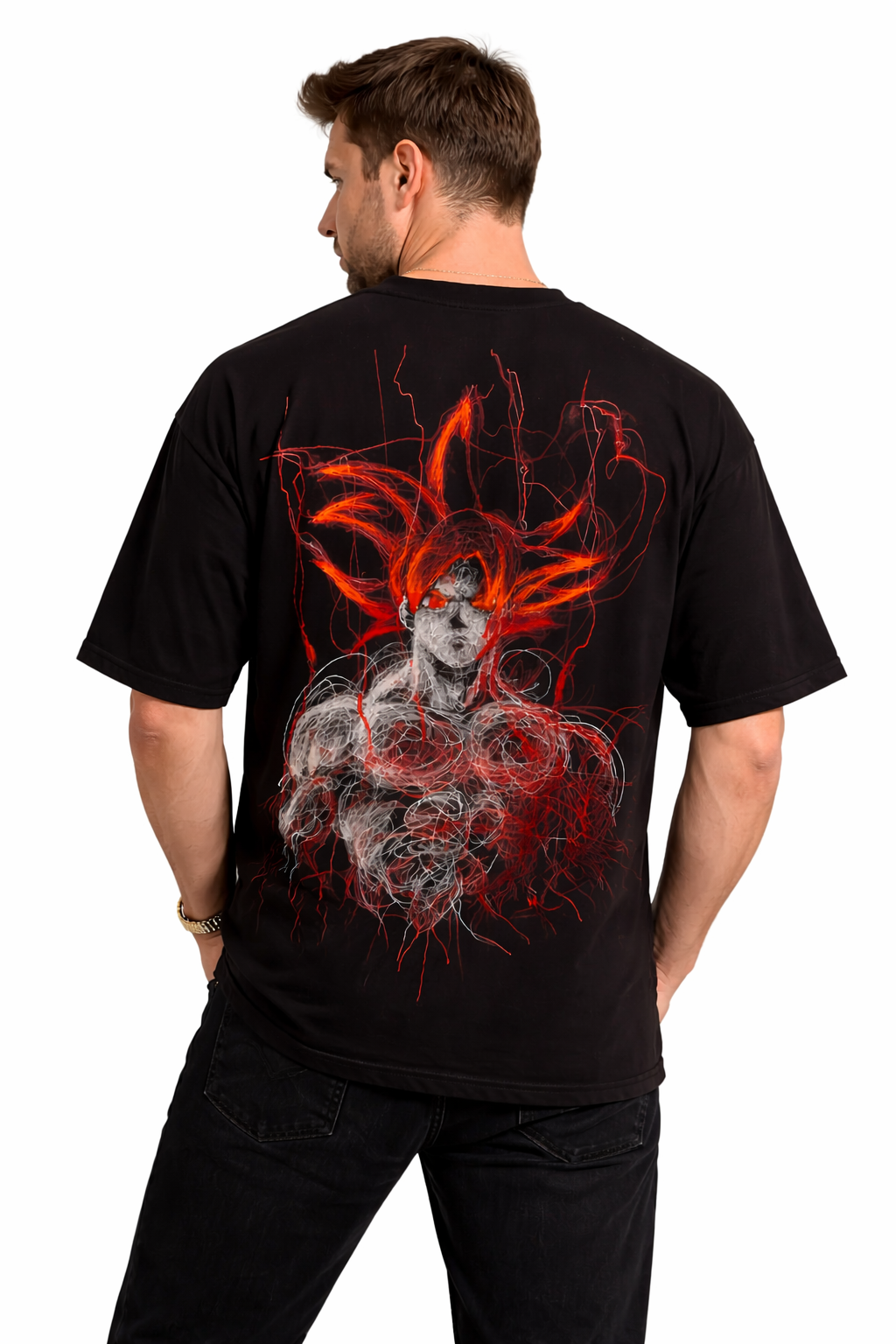 Dragon Ball: Goku 59 Saiyan God Kit Crimson Flare Graphic Oversized T-shirt