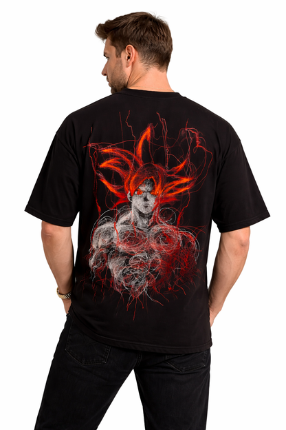 Dragon Ball: Goku 59 Saiyan God Kit Crimson Flare Graphic Oversized T-shirt