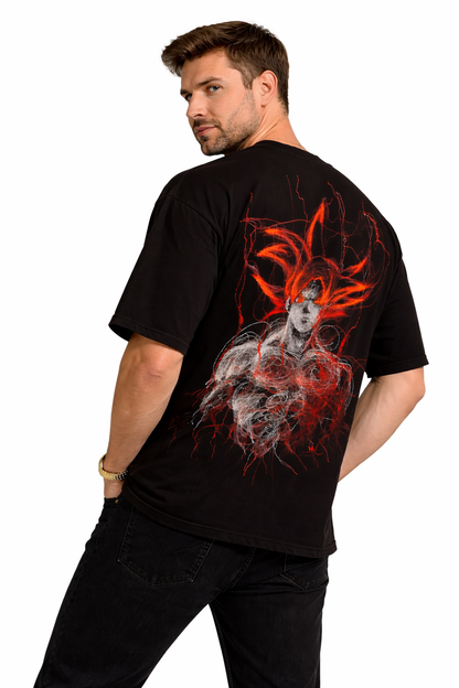 Dragon Ball: Goku 59 Saiyan God Kit Crimson Flare Graphic Oversized T-shirt