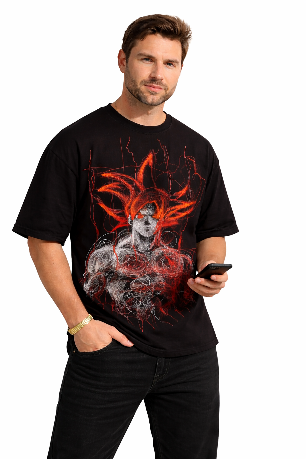 Dragon Ball: Goku 59 Saiyan God Kit Crimson Flare Graphic Oversized T-shirt