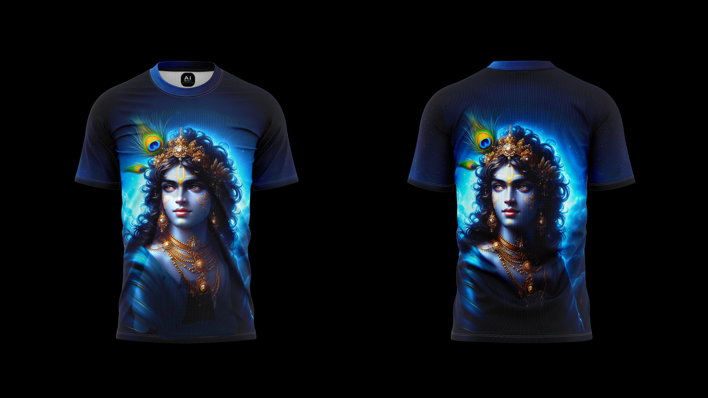 Majestic Lord Shree Krishna Fully Printed Graphic T-shirt | AIGenz