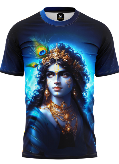 Majestic Lord Shree Krishna Fully Printed Graphic T-shirt | AIGenz