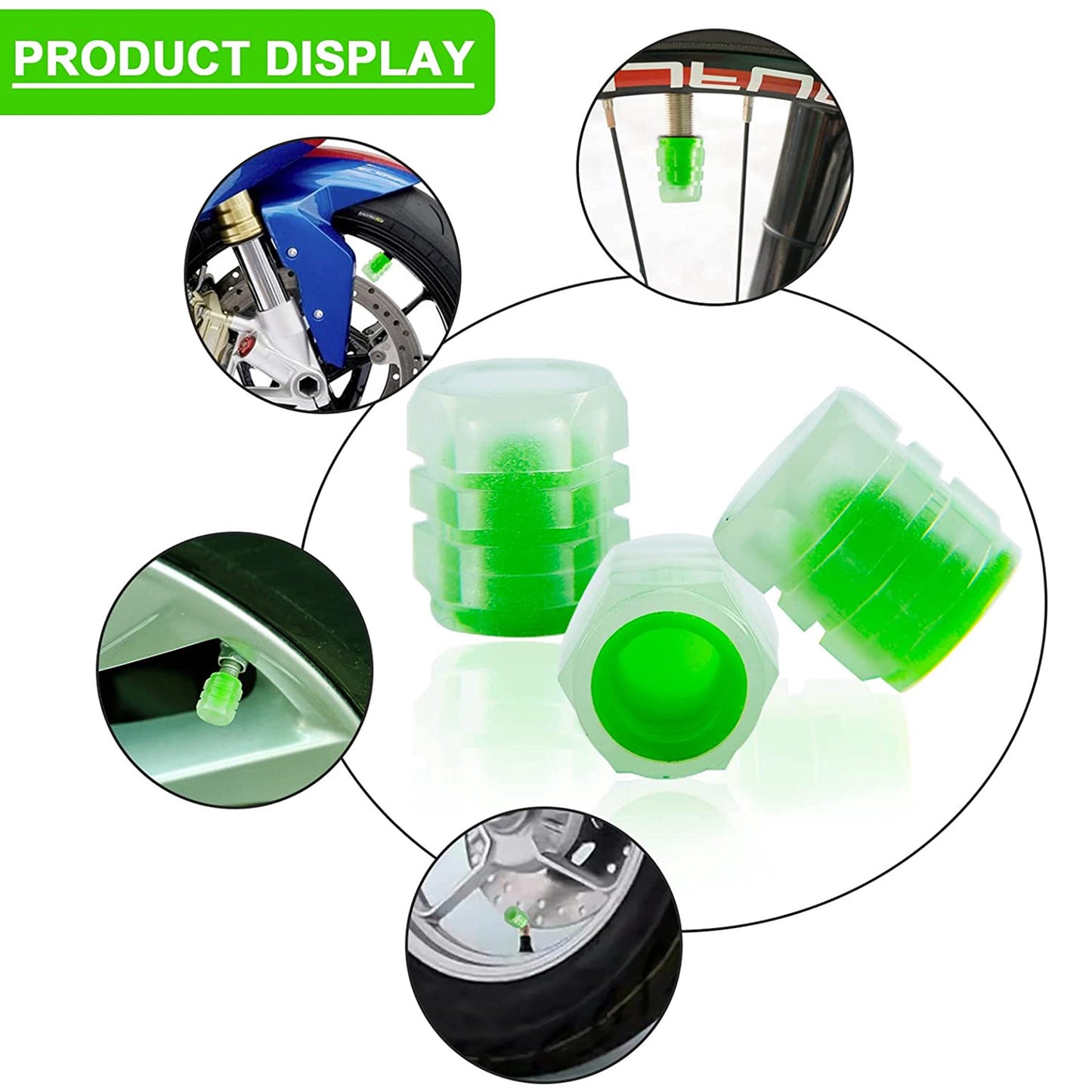 Vibrant Tyre Valve Caps Luminous Glow Car Tire Air Stem Valve Cap Covers ( 4 Pcs ) | Upgrade your Vehicles tyres!