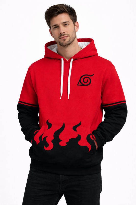 Anime-Inspired Red Hoodie #2 | Hoodie for Man Stylish | 300 GSM Rich Cotton Fleece Solid Oversized Fit Hooded Full Sleeve Oversized Hoodie
