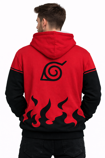 Anime-Inspired Red Hoodie #2 | Hoodie for Man Stylish | 300 GSM Rich Cotton Fleece Solid Oversized Fit Hooded Full Sleeve Oversized Hoodie