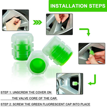 Vibrant Tyre Valve Caps Luminous Glow Car Tire Air Stem Valve Cap Covers ( 4 Pcs ) | Upgrade your Vehicles tyres!