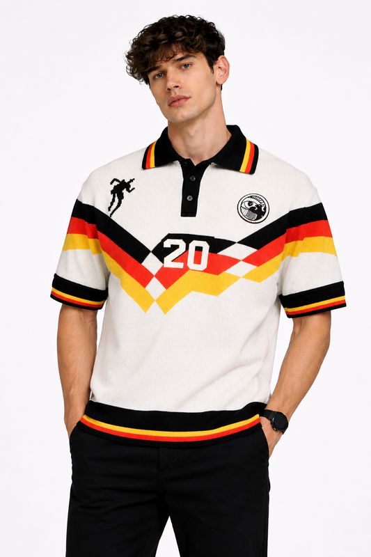 Germany: Retro 20 Heritage Kit Tricolor Chevron Knit Oversized Polo T-shirt