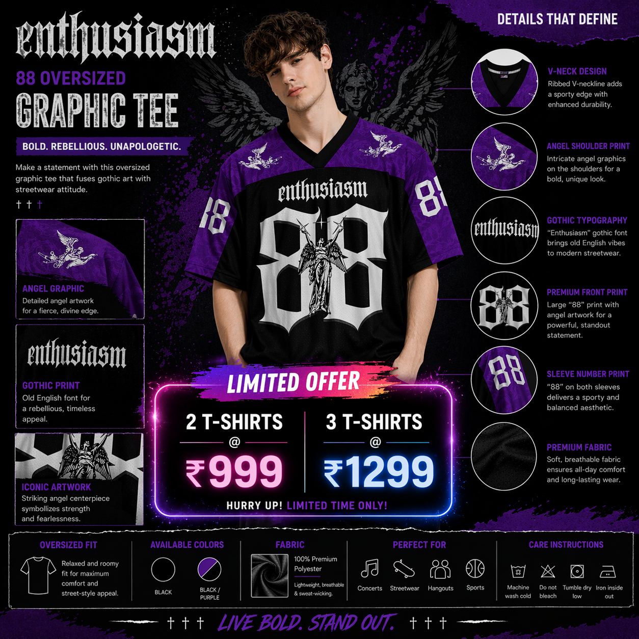 Hellfire Signature 88 V-Neck | Cyber-Y2K Oversized Flame Jersey