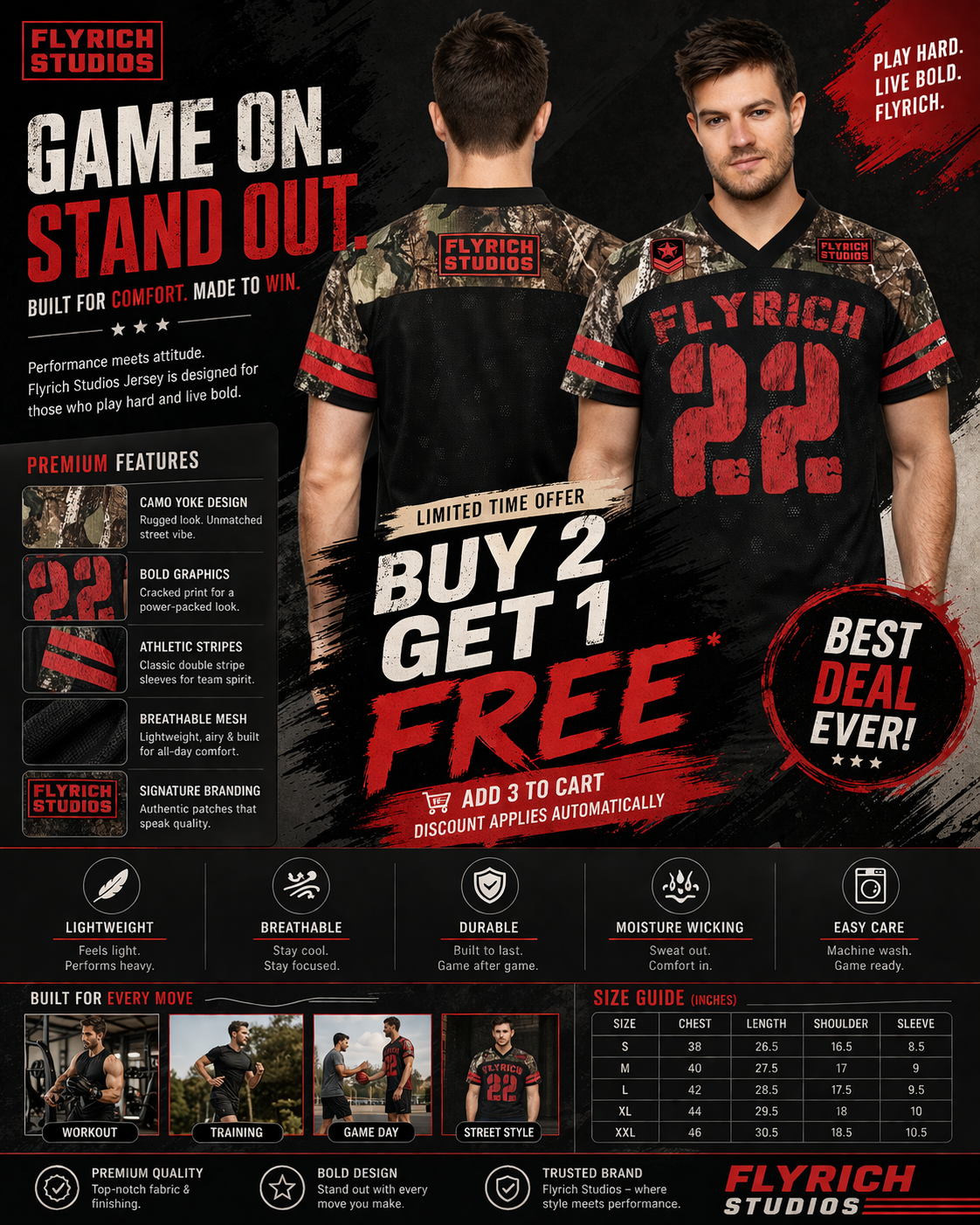 Flyrich: Studio 22 Military Kit Woodland Camo Graphic Oversized T-shirt