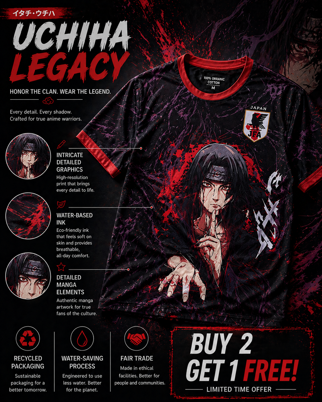 Naruto: Itachi 08 Uchiha Shinobi Kit Crimson Shadow Graphic Oversized T-shirt