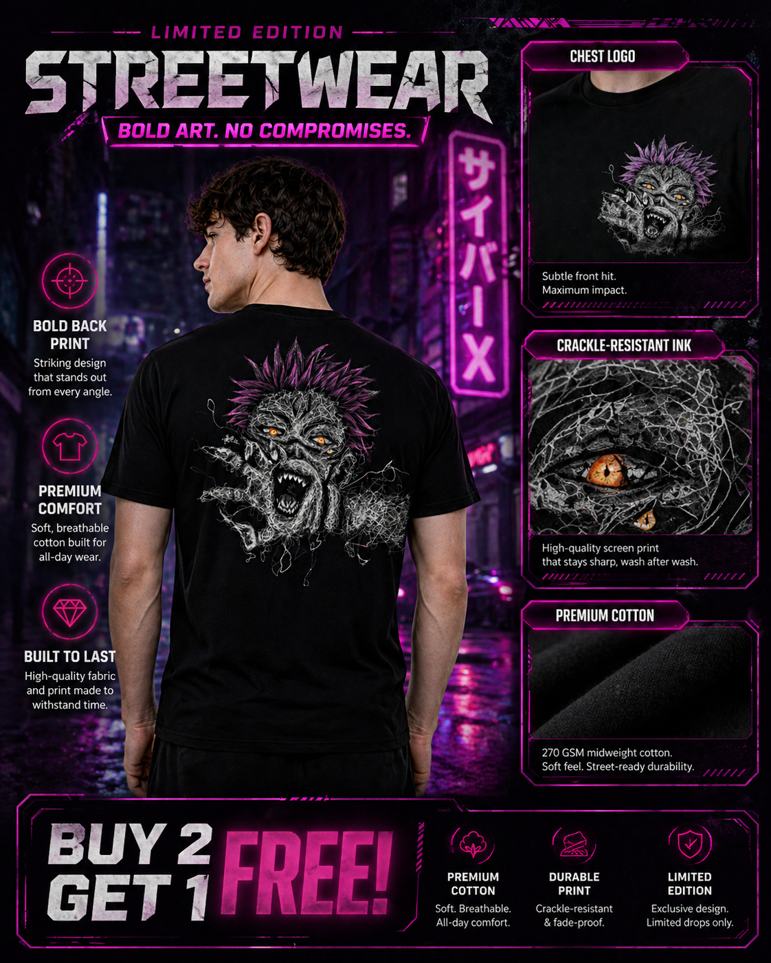 Jujutsu Kaisen: Sukuna 20 Cursed King Kit Malevolent Shimmer Graphic Oversized T-shirt