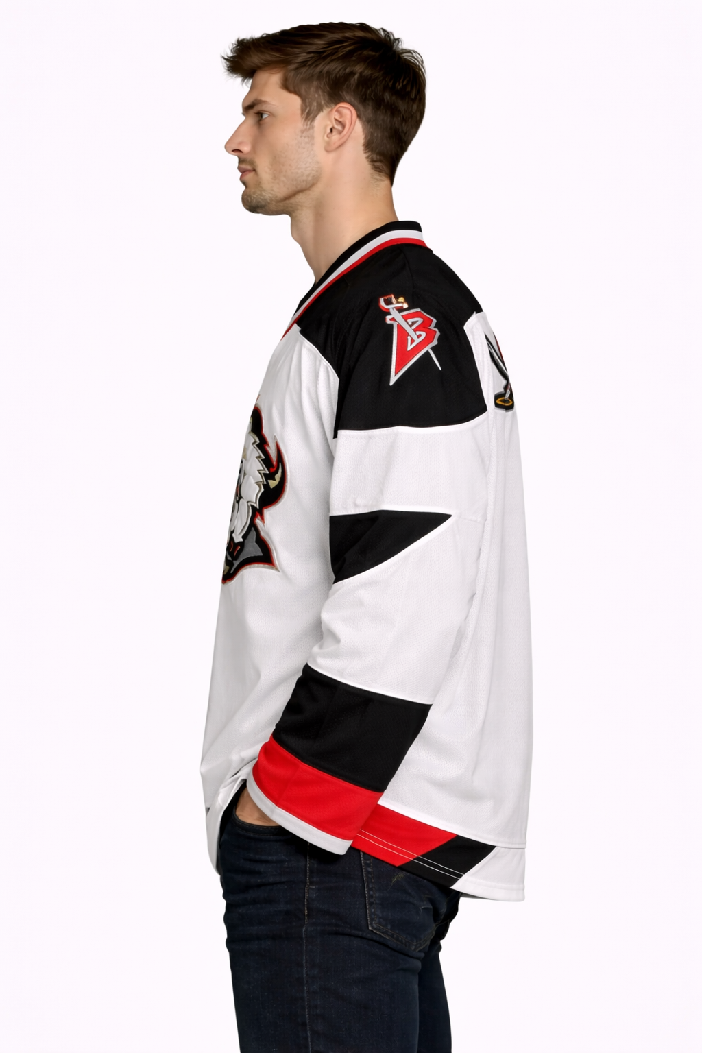Starter: Heritage Bison "Goathead" Kit Obsidian Crimson Stripe Heavyweight Mesh Hockey Jersey