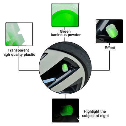 Vibrant Tyre Valve Caps Luminous Glow Car Tire Air Stem Valve Cap Covers ( 4 Pcs ) | Upgrade your Vehicles tyres!