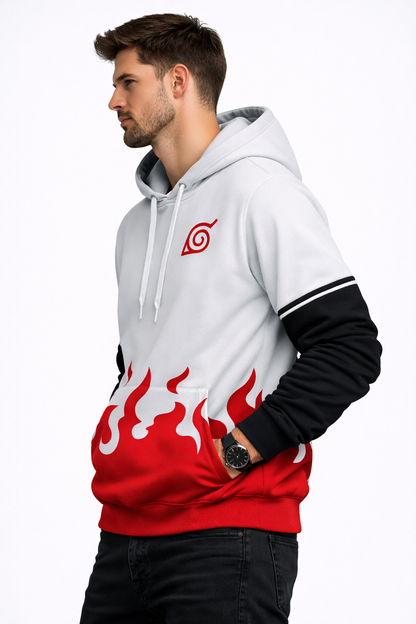 Anime inspired White Winter Hoodie #4 | Hoodie for Man Stylish | 300 GSM Rich Cotton Fleece Solid Oversized Fit Hooded Full Sleeve Oversized Hoodie